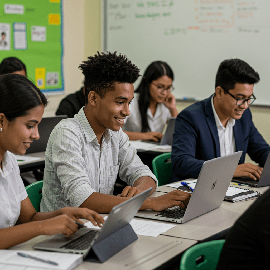 Students learning technology skills